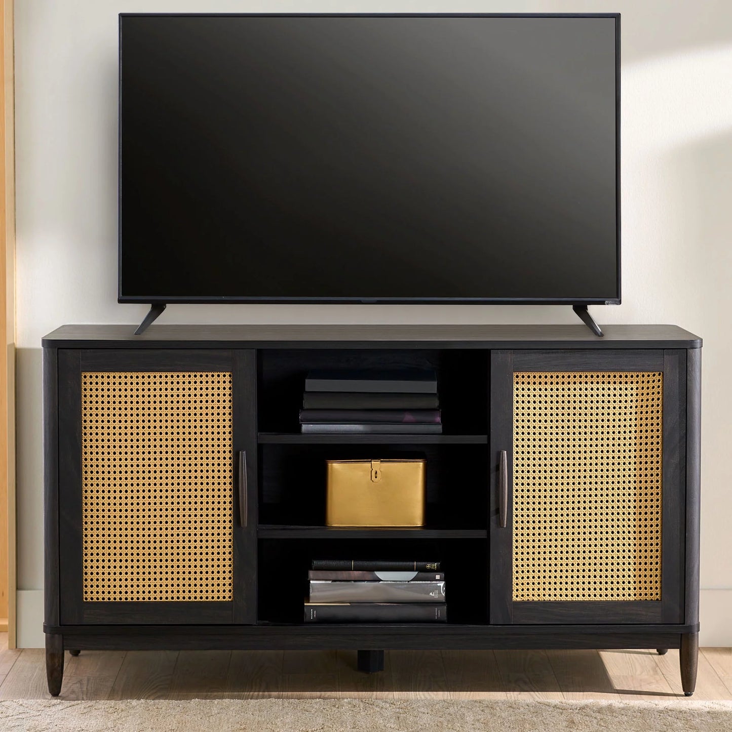 Springwood Cane TV Stand for Tv'S up to 65", Light Honey Finish