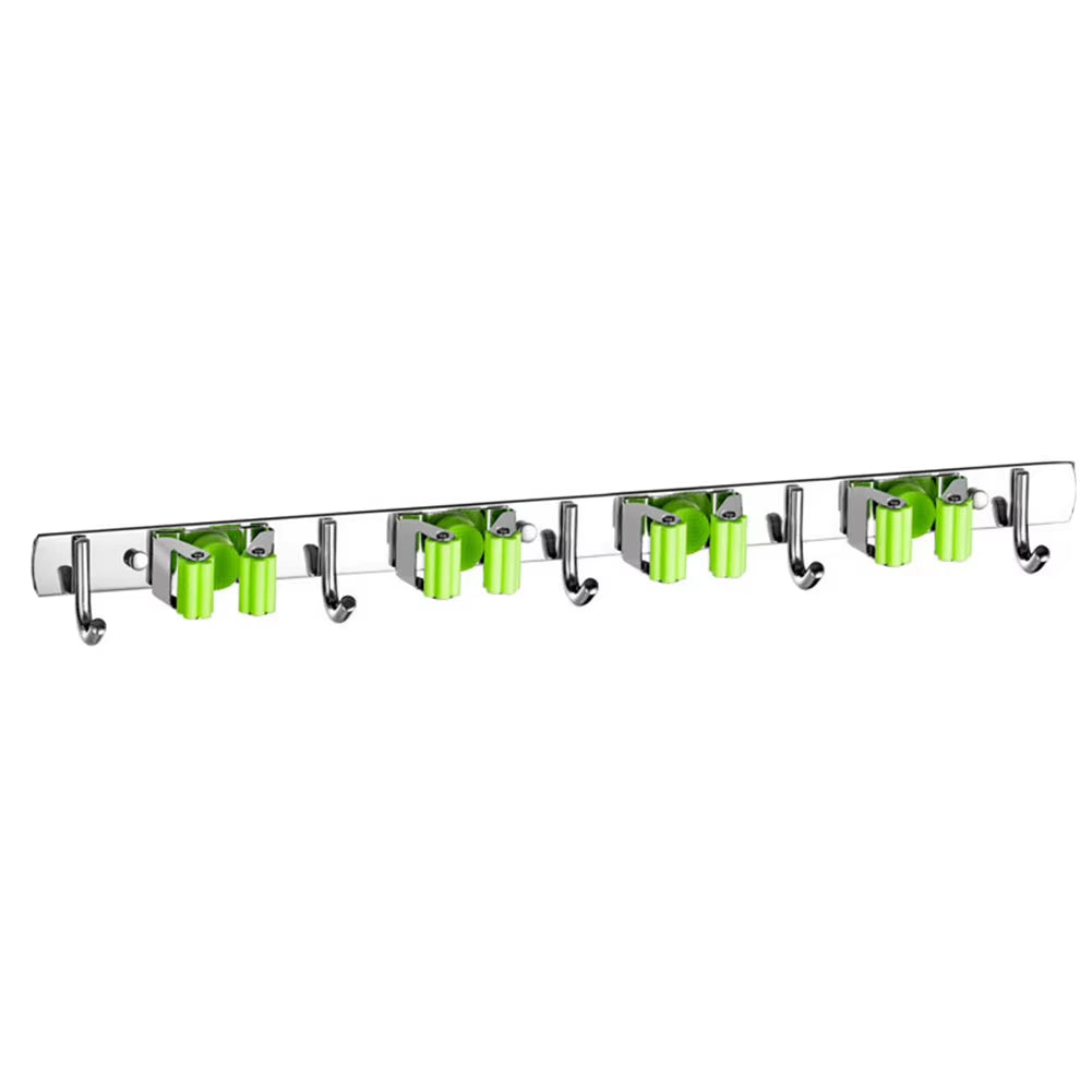 GripLock™ Stainless Steel Wall Mount Mop & Broom Holder – Space-Saving Hook for Kitchen & Bathroom Organization