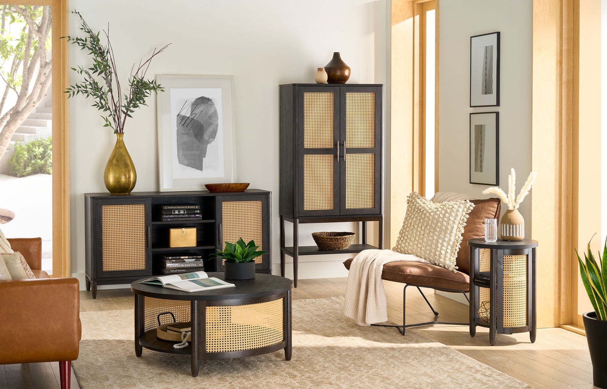 Springwood Cane TV Stand for Tv'S up to 65", Light Honey Finish