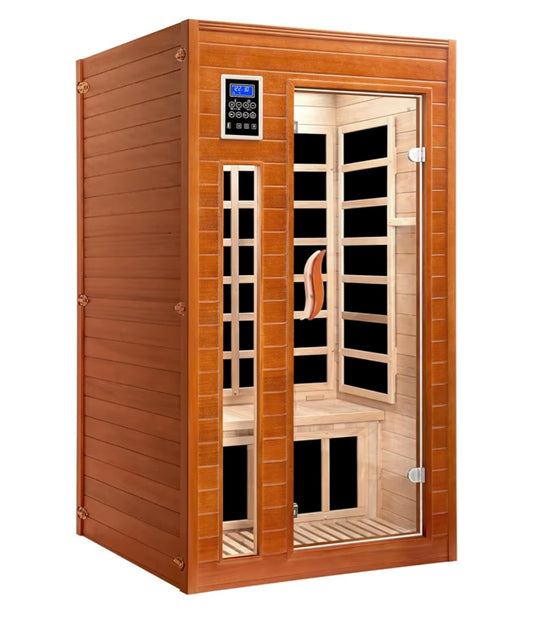 1-2 Person Infrared Sauna, Dry Heat Sauna with Red Light Therapy, Bluetooth, Radio, 7-Color Therapy Light for Home, Indoor, Gym, Wellness Center, 40″ x 36″ x 73″