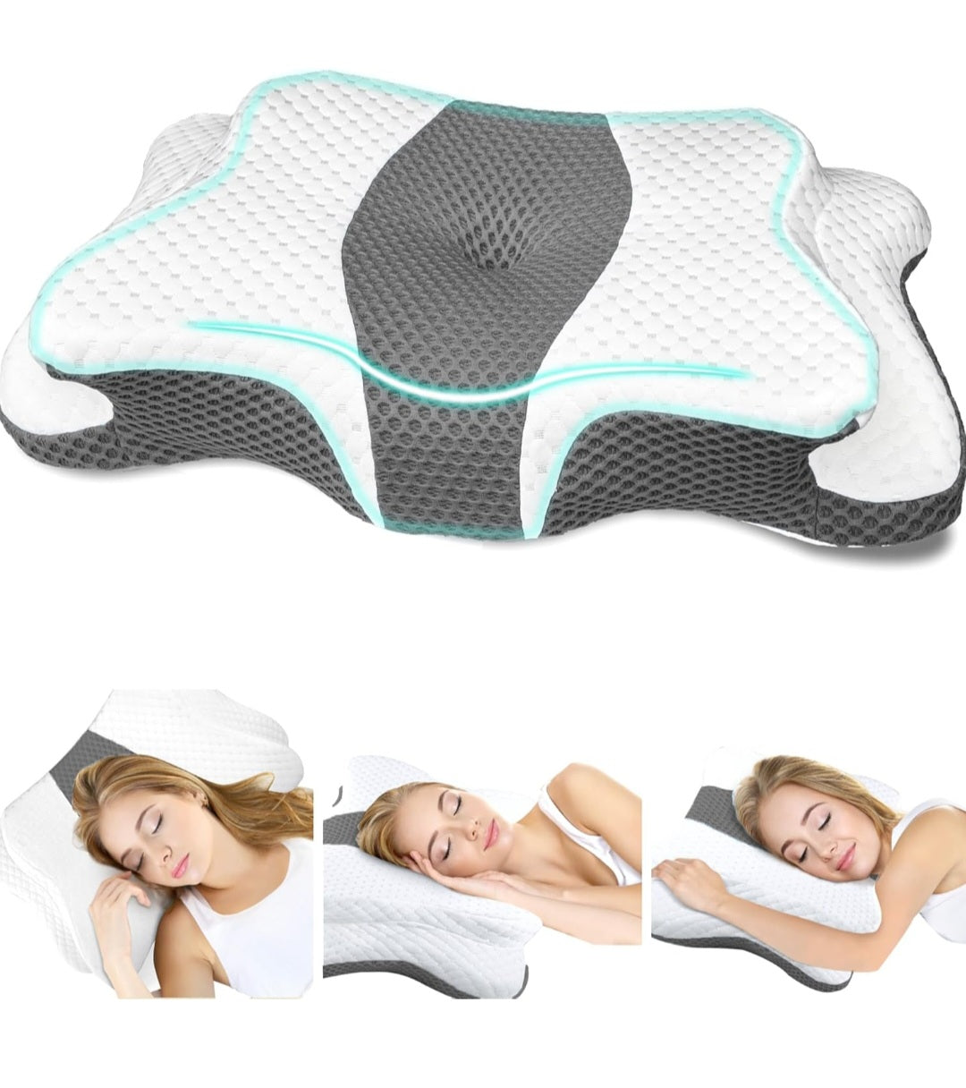 Memory Foam Pillow, Cervical Pillow for Neck and Shoulder Pain Relief, Ergonomic Contour Bed Pillow, Soft for Side Sleep Stomach Sleeping and Back Sleeper Queen Size & Grey