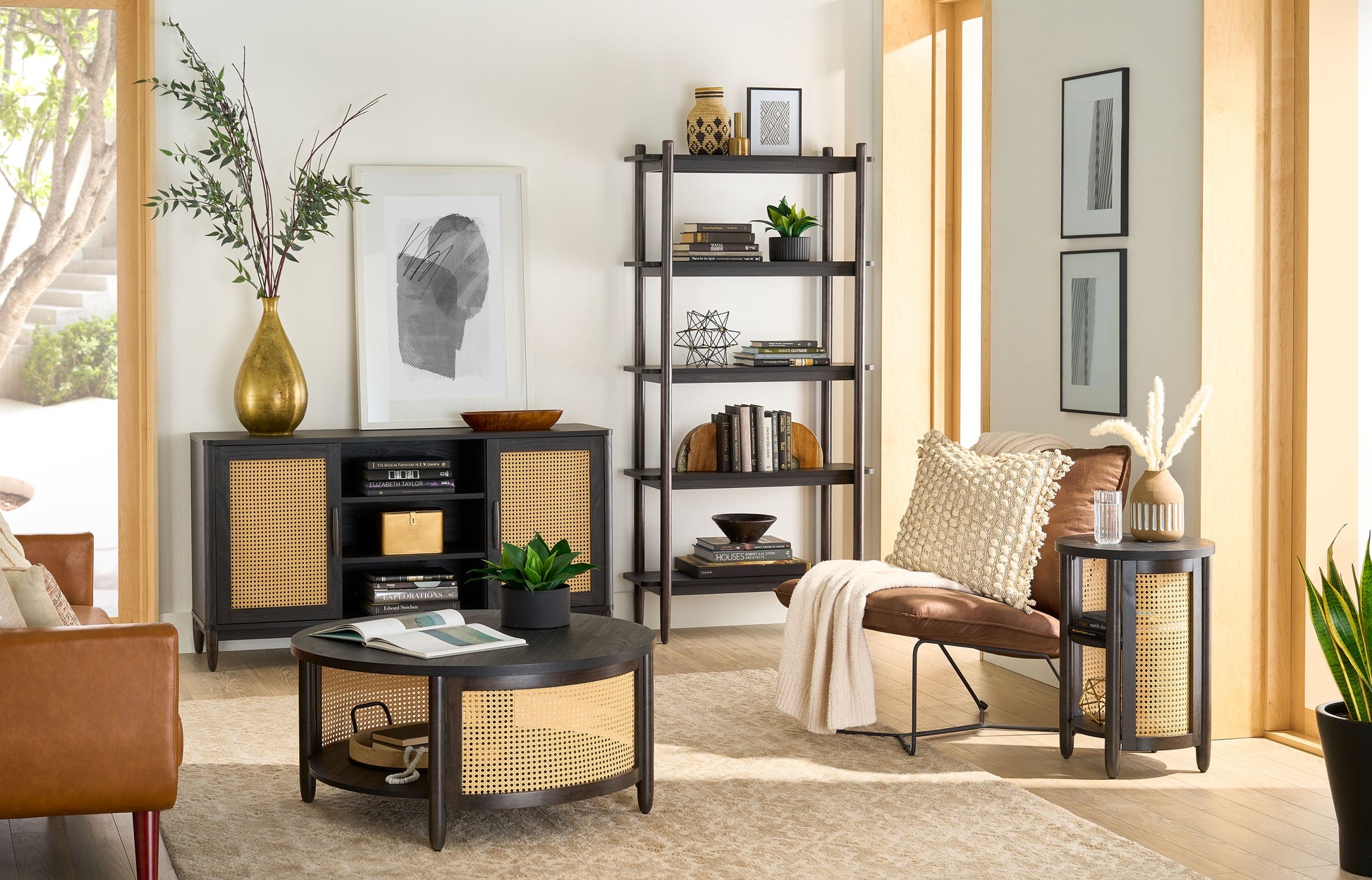 Springwood Cane TV Stand for Tv'S up to 65", Light Honey Finish
